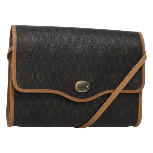 Christian Dior Honeycomb Canvas Shoulder Bag PVC Black Gold Auth sw452 - Picture 1 of 16